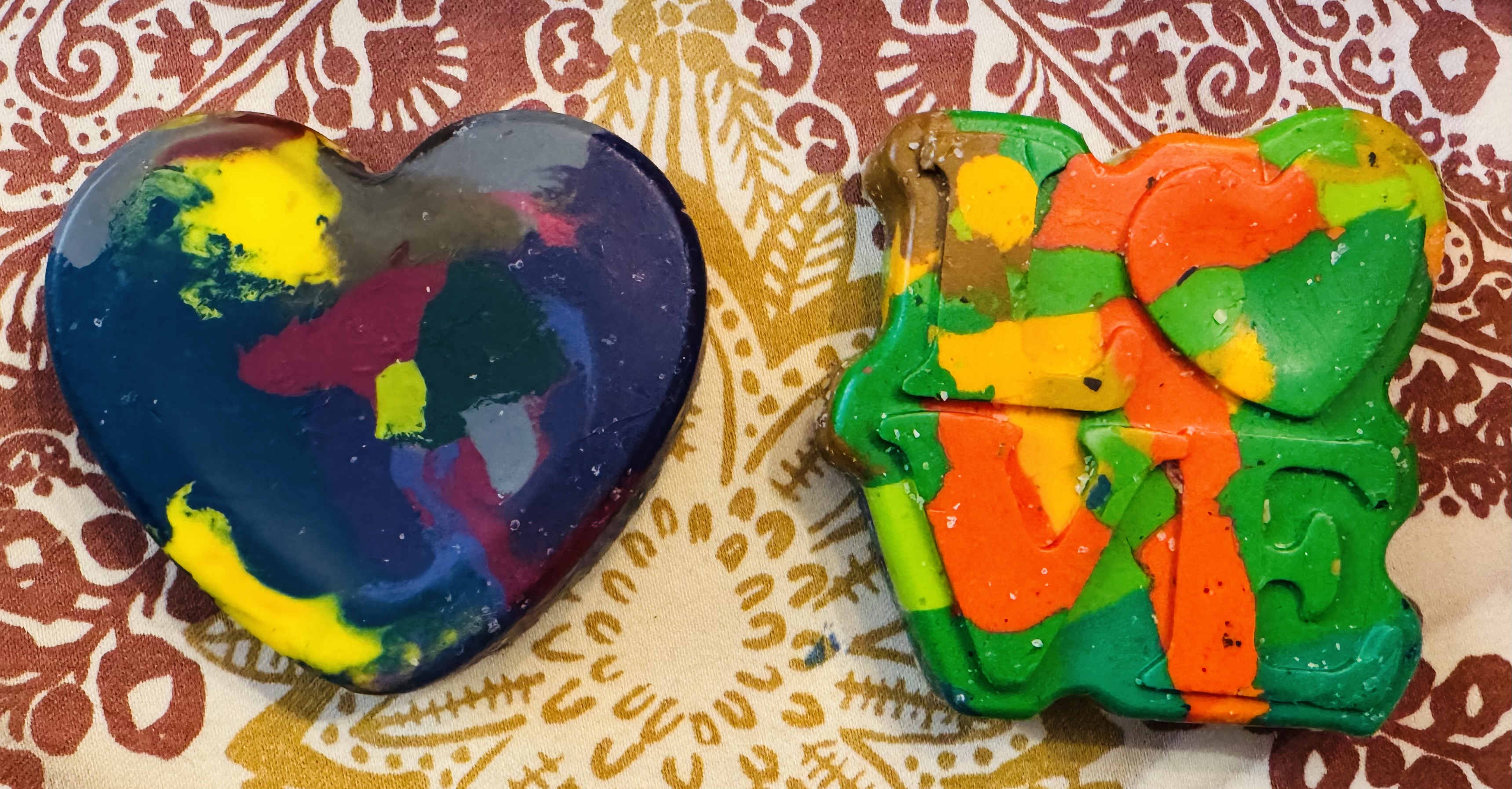 Handmade shaped crayons, bookends and coasters